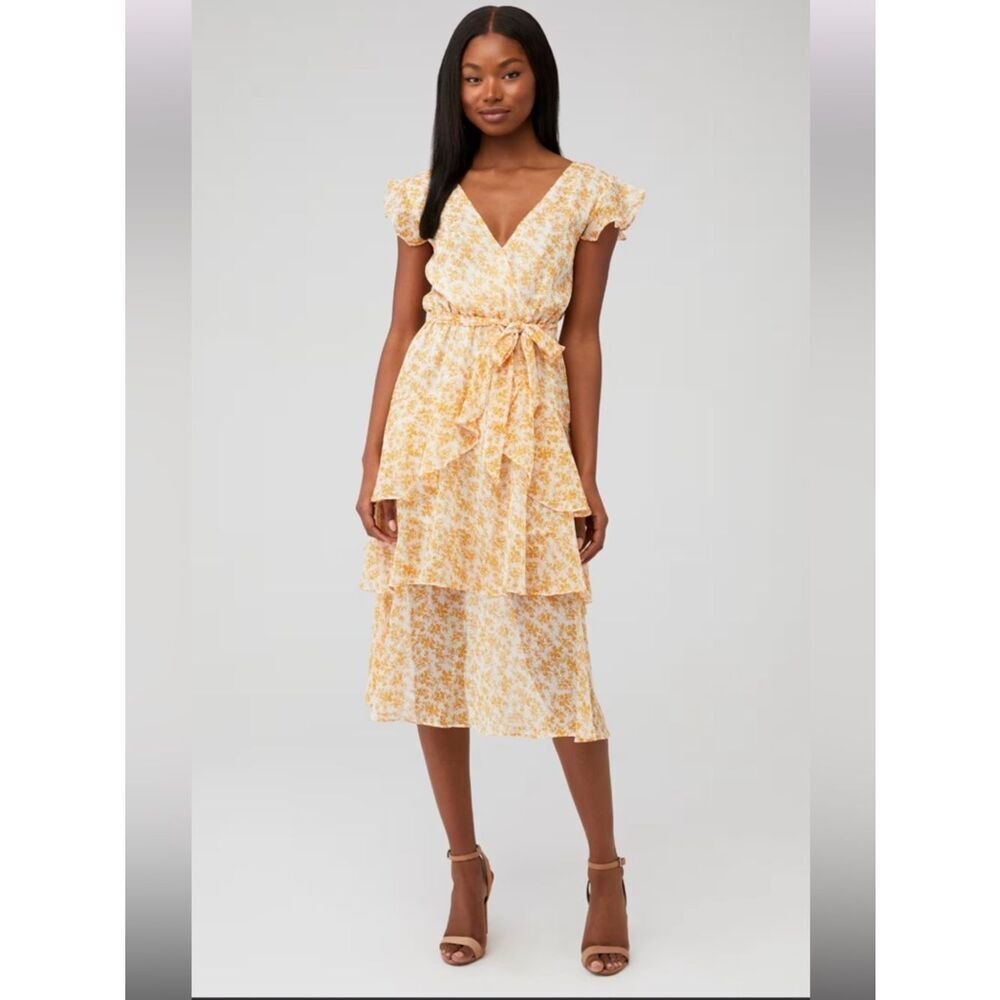 MINKPINK Women's Lana Floral Midi Dress in Gold/White Size Large